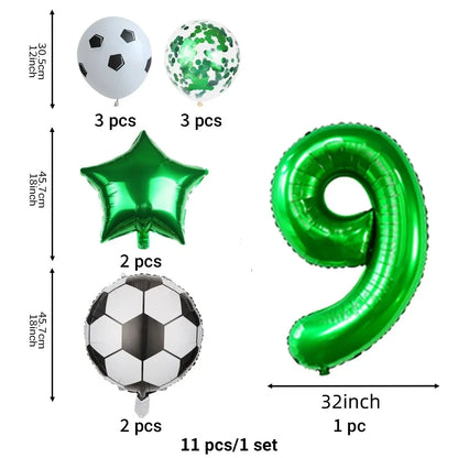 11 Pcs Football Theme Party Decoration balloon Set Birthday and Anniversary Number123456789 Green balloon for Champions Cup