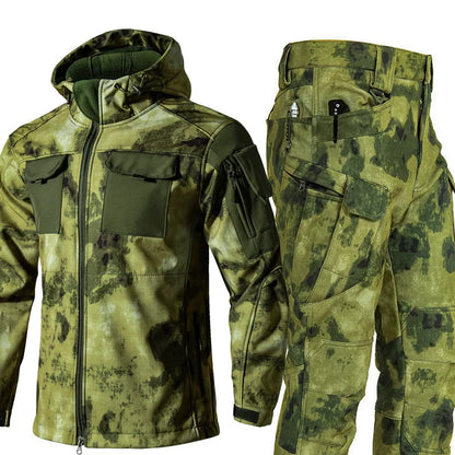 New Shark Shell Beetle Suit Winter Camo Fleece Lined Thickened Softshell Jacket Pants Set Plus Size Windproof Thermal Outdoor Ge