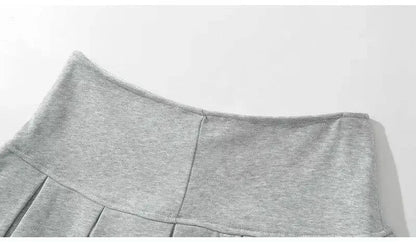 Fabric Y2K Mini Skirt Women Low Waist Wide Pleat Light Grey Sexy Vintage A-line Pleated Skirt Casual Skort Summer