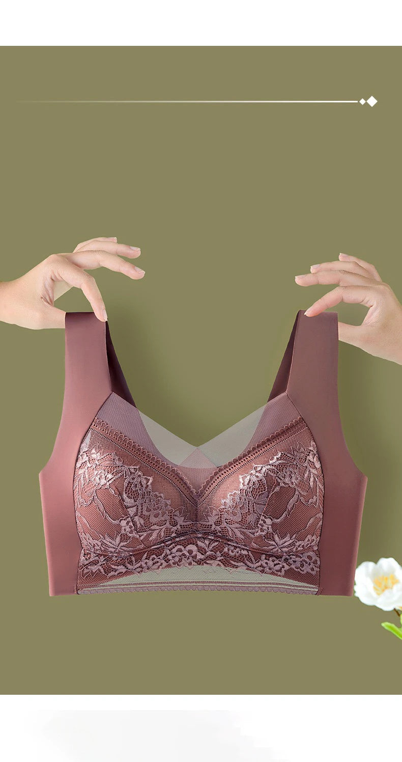 1pcs Women Lace Plus Size Bra Basic Anti Sagging Thin Vest With Padded Female Brassier Lady Ice Silk Seamless Comfort Breath Bra