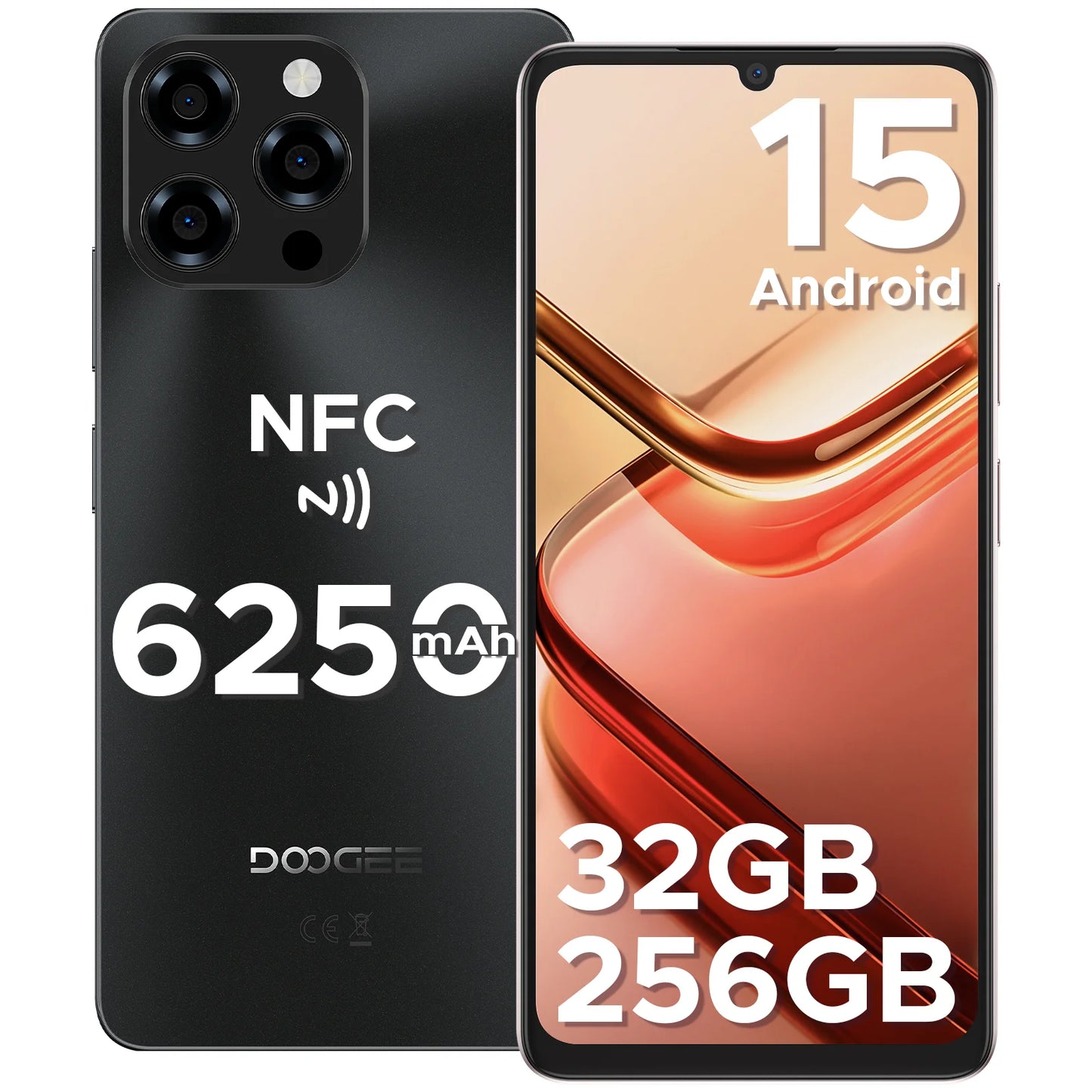 Global Version DOOGEE Note58 Pro Smartphone 6.75" HD+ Display 32GB(8+24) 256GB 6250mAh Battery NFC Android 15 Mobile Phone