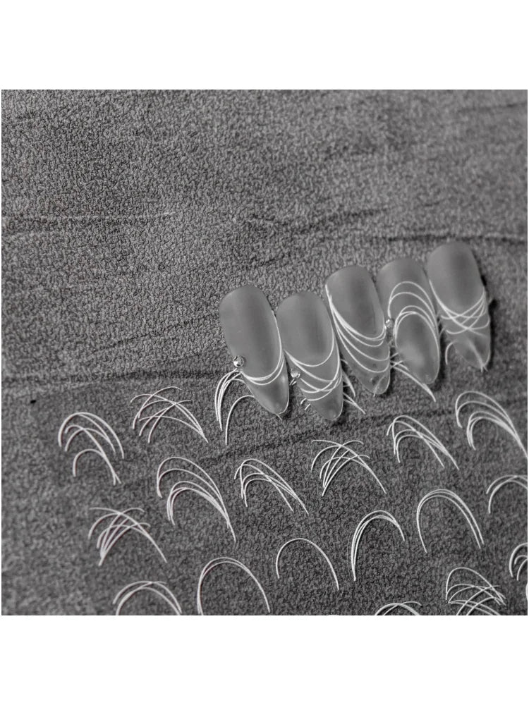 Embossed Nails Sticker 5D Japanese Retro Nail Art Stickers White French Line Adhesive Nail Art Sliders DIY Manicure Decor Decals