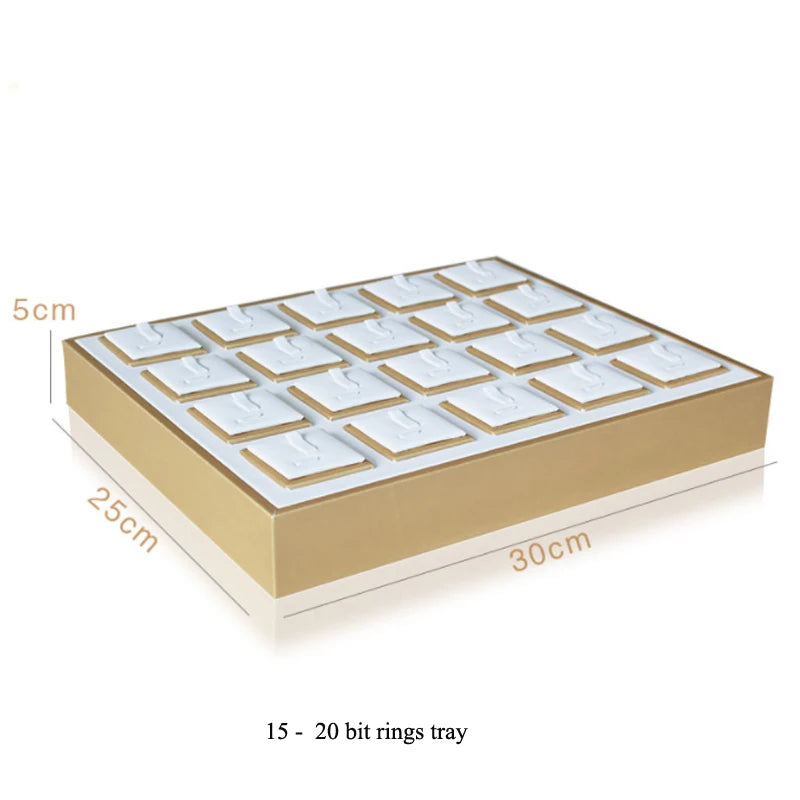 Luxury Gold White PU Leather Necklace Ring Earring Holder Jewelry Tray Series Jewelry Disply Jewellery Organizer Box