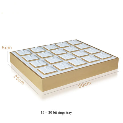 Luxury Gold White PU Leather Necklace Ring Earring Holder Jewelry Tray Series Jewelry Disply Jewellery Organizer Box