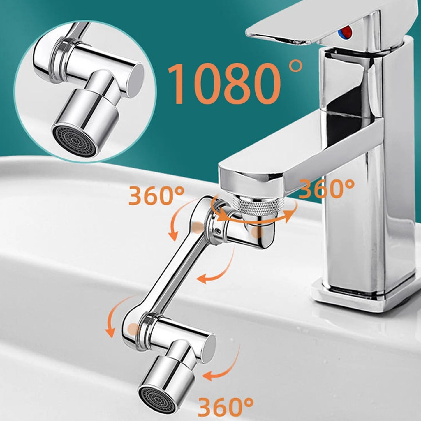 360° Rotating Faucet Extender - Multi-Functional, Foldable & Portable Spray Head for Bathroom & Kitchen Sinks