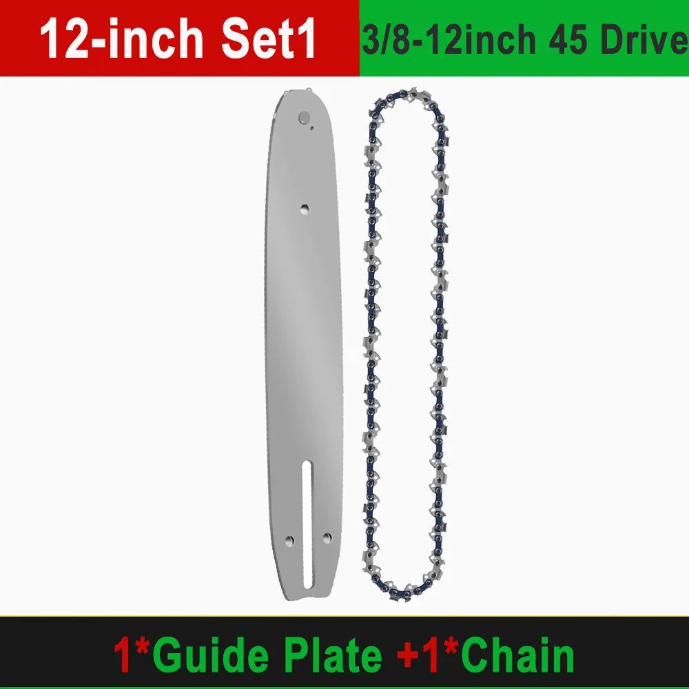 12" Guide Bar & 45 Link Chain Set 3/8"LP Pitch 0.050" Groove Width Rounded Teeth Alloy Chainsaw Components 12 Inch Electric Saw