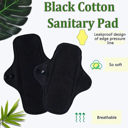 3Pcs Black Pure Cotton Reusable Menstrual Pads Reusable Sanitary Waterproof  Cloth Pads For Heavy Flow Large Sanitary Pads Set