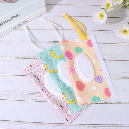 Cute EVA Baby Wet Wipe Pouch Wipes Holder Case Flip Cover Snap-Strap Reusable Refillable Wet Wipe Bag Outdoor Home Tissue Box
