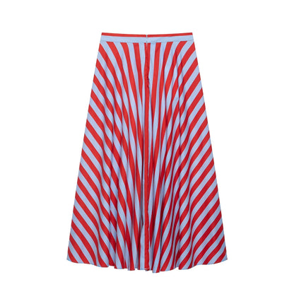 KONDALA Holiday Casual Chic Women Long Skirt Striped Zipper A-Line Draped Skirt Fashion 2026 Summer Fall Night Out Party Skirt
