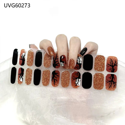 20/22Tips UV Semi cured Gel Nail Stickers Waterproof Long Lasting Full Gel Nail Wraps Press On Nail Decal DIY Manicure