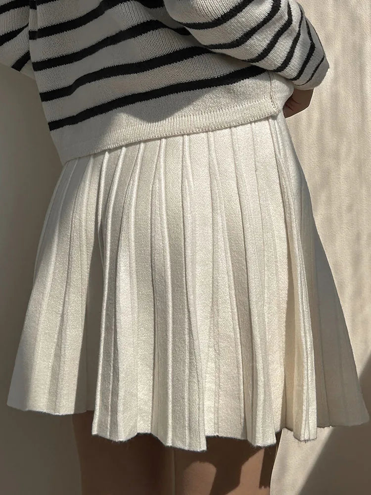 Autumn Knit White Mini Pleated Skirts For Women A Line Skirt Gray High Waist Women Knitted Pleated Short Skirts Korean Fashion