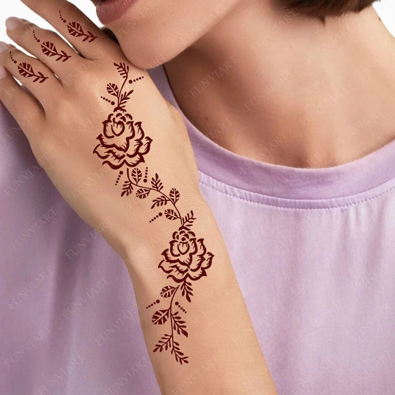 Flower Tattoo Stencil Reusable Henna Template for Hand and Body Henna Tattoo Design for Wedding Festival Party Tattoo Tools