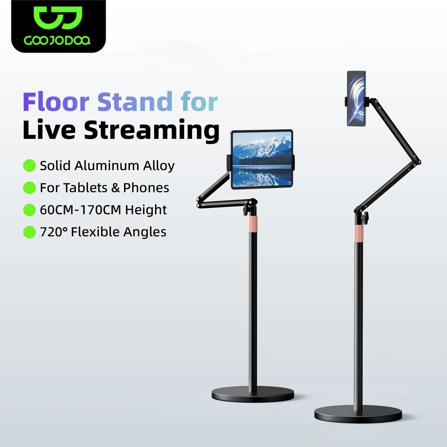 GOOJODOQ Tablet Stand Phone Holder Floor Lazy Support Stand Desktop Live Broadcast Stand Aluminum Alloy Retractable iPad Clip