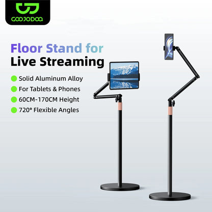 GOOJODOQ Tablet Stand Phone Holder Floor Lazy Support Stand Desktop Live Broadcast Stand Aluminum Alloy Retractable iPad Clip