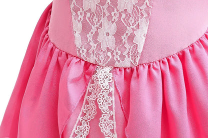 Peach Princess Costume with LED Color Light Toddler Birthday Game Role Play Dress Girl Halloween Festival Gown Pink Lace 4-8 Y