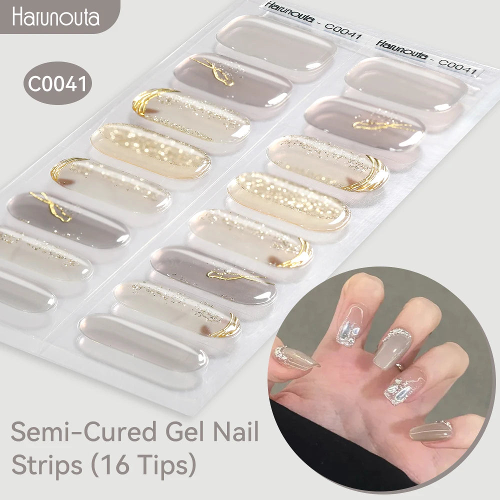 Gradient Auroras Semi Cured Gel Nail Strips Sparkly Shinning DIY Gel Polish Stickers for Nails Works with UV/LED Nail Lamps