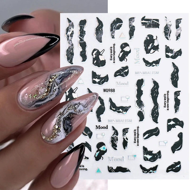 1PCS Marbled Nail Sticker 3D Abstract Lines Sticker Nail Art Supplies Nail Decals Y2K Laser Butterfly Ladies Nail Art Decoration