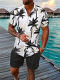 2024 Men's Shirt Shorts Set Two Piece 3D Leaf Print Men's Shirt Short Sleeve Casual Beach Pants Street Vacation Hawaiian Style