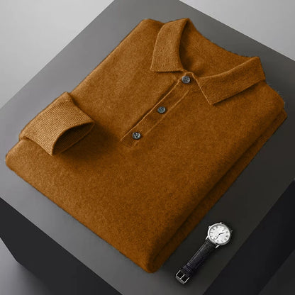 Mens Button Pullover Sweater Lapel Slim Fit Pullover Knit HeavyWeight Polo Sweaters Winter Outdoor Warm Solid Color Streetwear