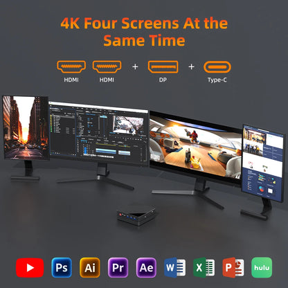 TexHoo Mini PC AMD R5 6600H  R7 7730U  R3 4300U Dual HDMI DP Wifi6 WDesktop Gaming Computer Dual network ports