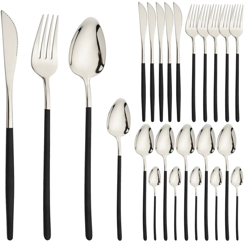 24pcs Christmas Dinnerware Set Stainless Steel Cutlery Set Gold Western Tableware Fork Knife Spoon Flatware Set Silverware Set