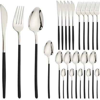 24pcs Christmas Dinnerware Set Stainless Steel Cutlery Set Gold Western Tableware Fork Knife Spoon Flatware Set Silverware Set
