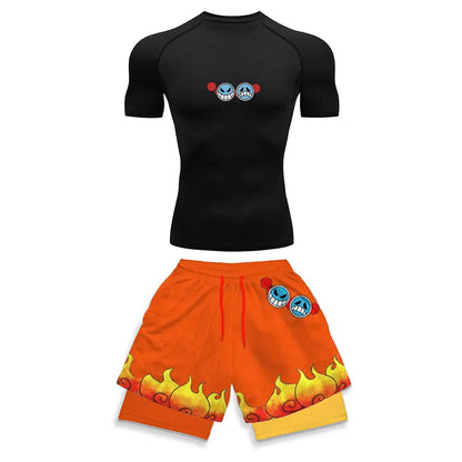 2025 Trendy Printed Compression Sports Suit Clothes Summer Men's Athletic Suit - Stylish Fitness Running Casual Two-Piece Set