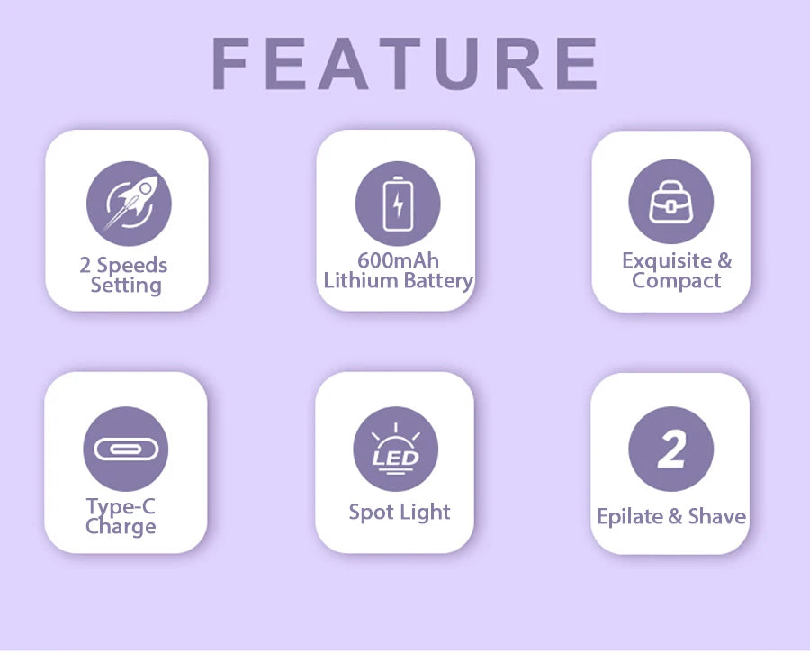2in1 Epilator Facial Hair Removal Rechargeable 32 Tweezers Smooth Skin Whole Body 2 Speeds Hair Removal Device Electric Shaver