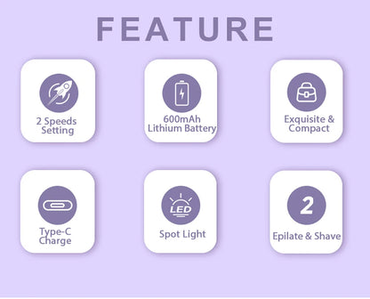 2in1 Epilator Facial Hair Removal Rechargeable 32 Tweezers Smooth Skin Whole Body 2 Speeds Hair Removal Device Electric Shaver