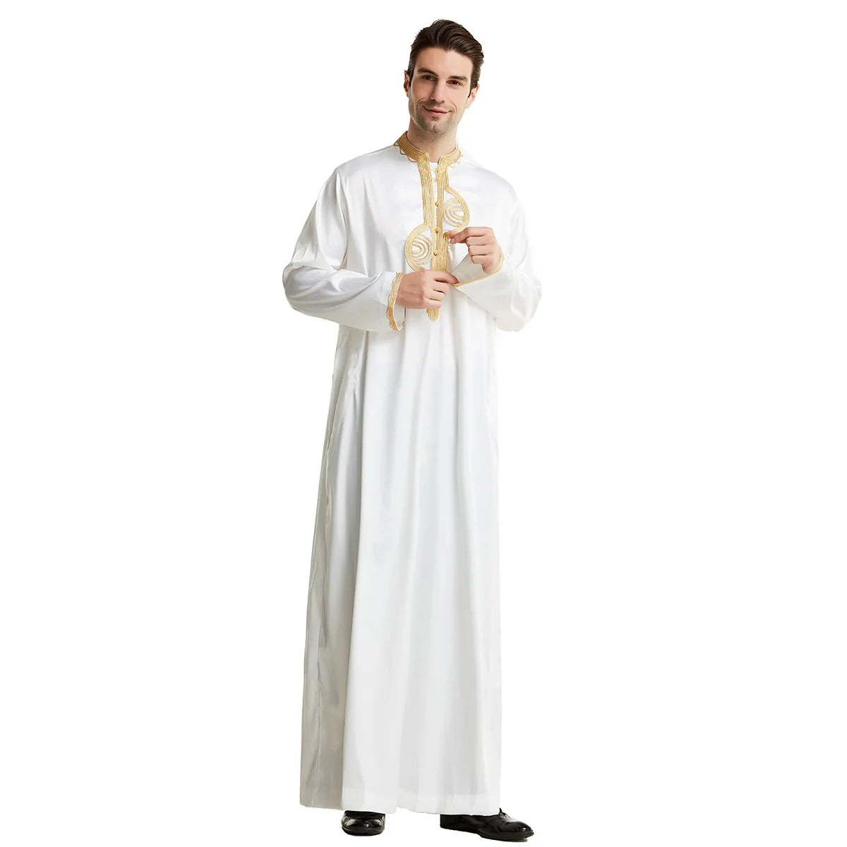 Muslim Men Clothing Kaftan Robes Long Sleeves Stand Collar Eid Thobe Kurta Arab Turkish Dress Dubai Islam Habit Ethnic Leisure