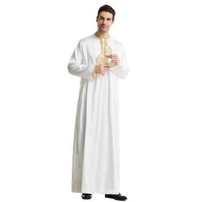 Muslim Men Clothing Kaftan Robes Long Sleeves Stand Collar Eid Thobe Kurta Arab Turkish Dress Dubai Islam Habit Ethnic Leisure