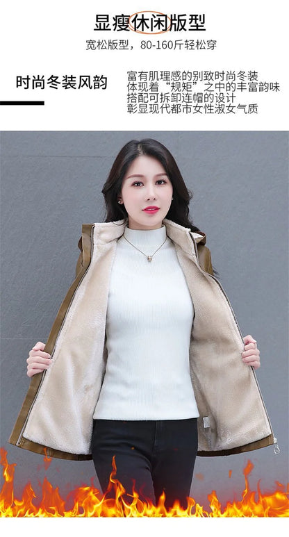 Winter Coat New Fashion Soft Leather Clothes Women's Long Sheep Leather Jacket Plus Velvet Padded Warm Coat