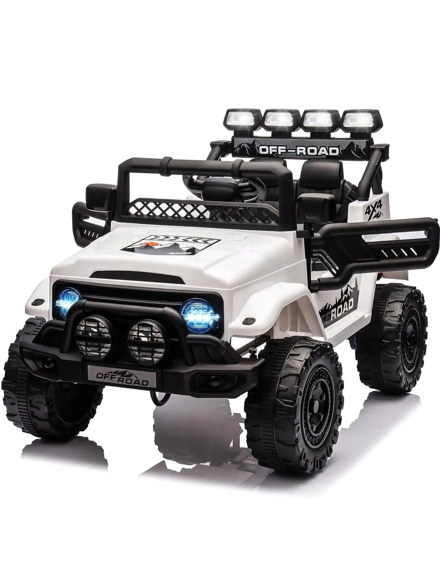 HAUSPROFI 12V Off-Road Ride-On Electric Car Toys for 3+ Years,With LED Lights,Remote Control,Seat Belt ,Bluetooth, 3-Speeds, Suspension
