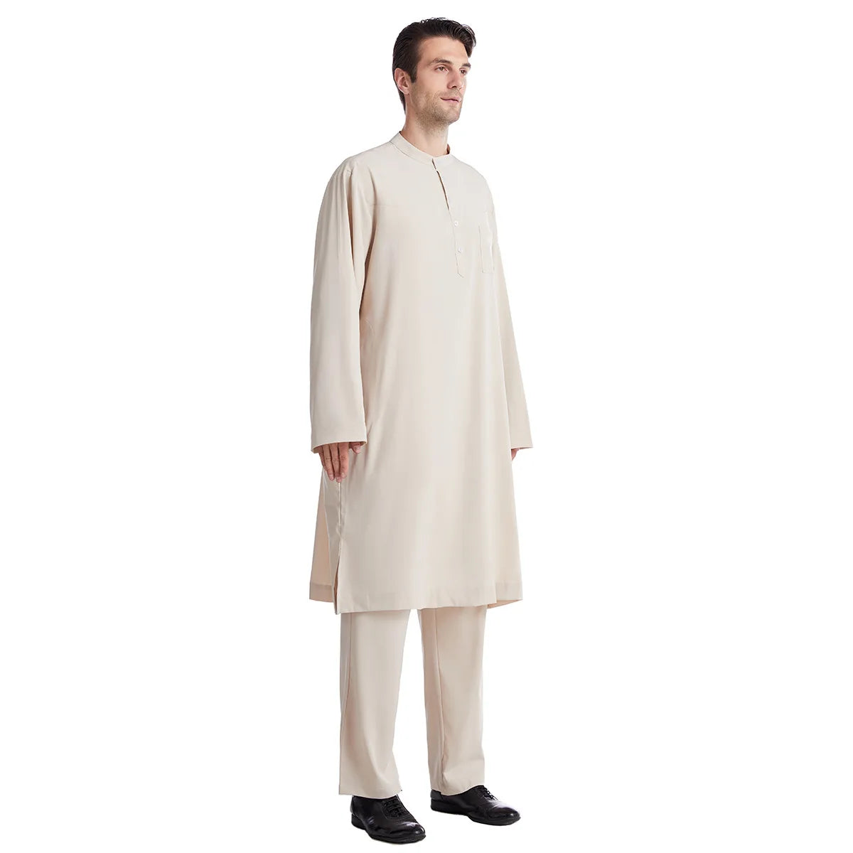 Muslim Men Jubba Thobe 2 Pice Set Top with Pant Mens Abaya Long Islamic Eid 2025 Ramadan Long Robe Saudi Wear Caftan Dubai Arab
