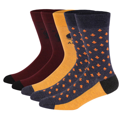 5 Pairs Mens Dress Socks Plus Large Size，High Quality Combed Cotton Crew Socks，Black Cool Argyle Breathable Casual Socks for Men