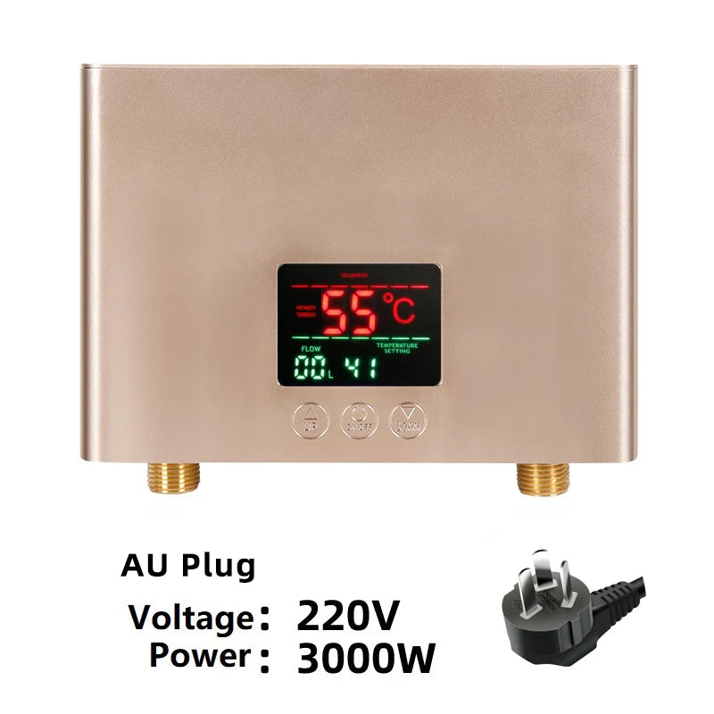 110V 220V Instant Water Heater Kitchen Bathroom Wall Mounted Electric Water Heater Hot Water Shower with LCD Temperature Display