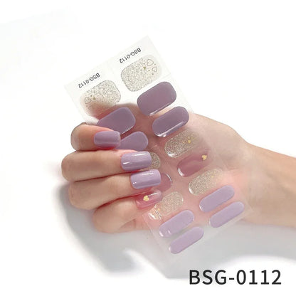 16/18/20Tips Semi-Cured Gel Nail Strips Adhesive Full Cover Stickers for Nails UV Lamp Need Press On Nails Fashion Manicure