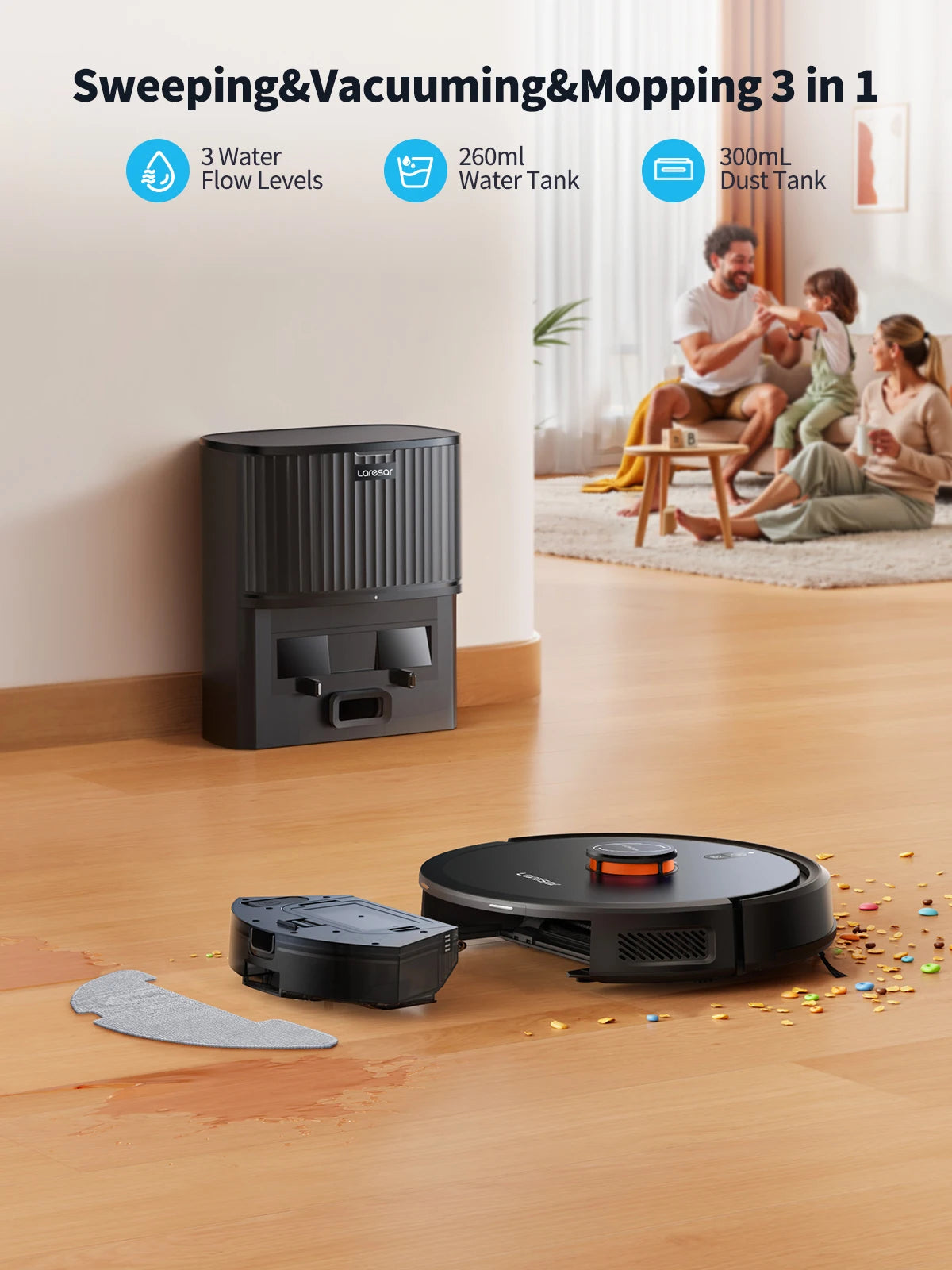 Laresar L20 Robot Vacuum Cleaner 5000Pa Smart LDS Navigation Self-emptying Station APP Control Home Floor Mopping Carpet Clean