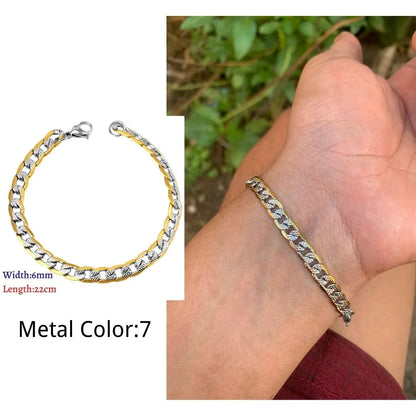 LUXUKISSKIDS Stainless Steel Couple Men/Woman Bracelets Fashion Curb Cuban Link Chains On Hand Rock Bracelet Wrist Jewelry Gifts