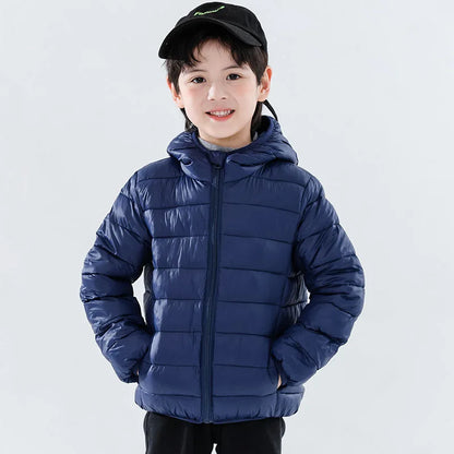 Autumn Children Lightweight Down Coat Winter Boys Girls Solid Hooded Outerwear For 4-10 Years Kids Cotton Clothes Warm Jacket
