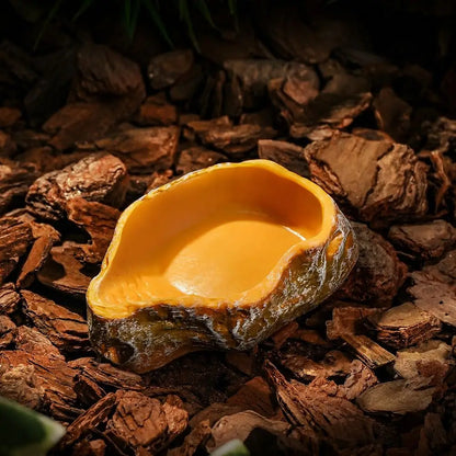 Multi-functional Reptile Feeding Bowl Multicolor Tree Stump Shape Crawler Water Basin Faux Stone Leak Proof