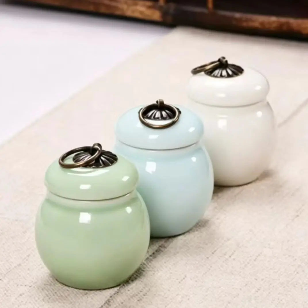 C18 Mini Ceramic Memorial Pet Urn Portable Airtight Container for Dog Cat Ashes Pet Hair Tiny Keepsake Storage Memorials Gifts