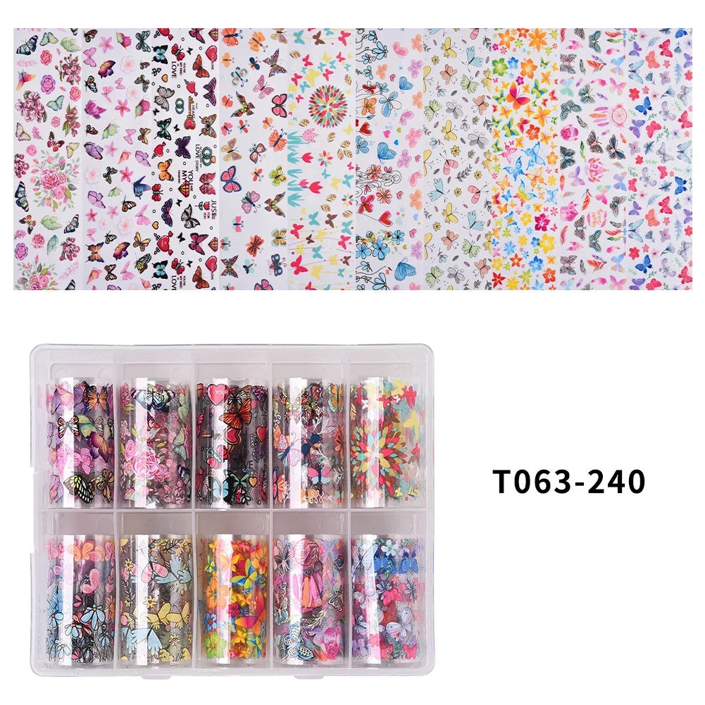 10 Patterns New Metal Nail Foils for Transfer Paper Stickers Floral Chameleon Nails Wraps DIY Water Marble Nail Art Decorations