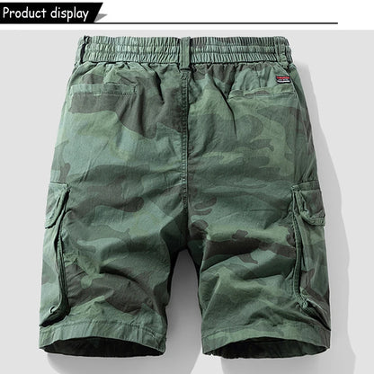 New Men Summer Outdoor Leisure Camouflage Comfortable Shorts Men Elastic Waist Loose Straight High-Quality Design Shorts Male