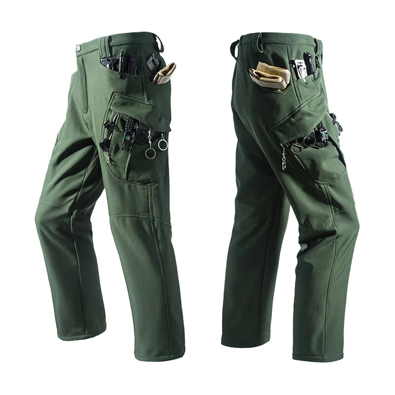 Men's City Cargo Autumn Winter Fleece Softshell Hiking Pants Fishing Climbing Trekking Casual Hunting Camping Trousers M-5XL