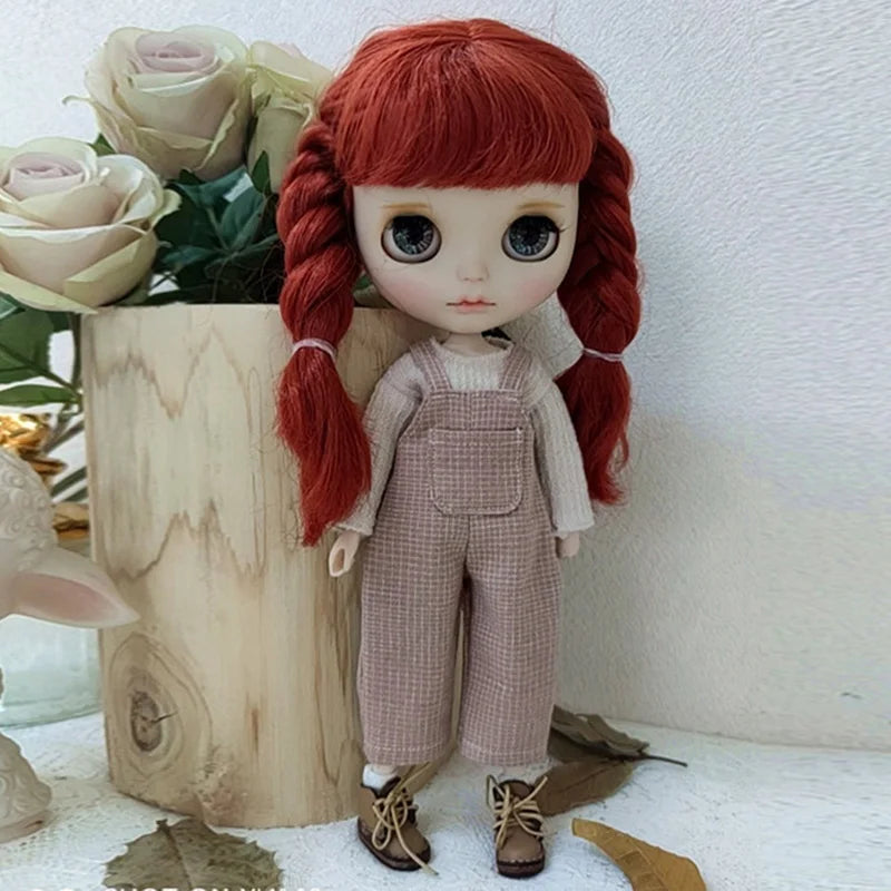 Casual Blyth Doll Clothes Rompers Plaid Pants Long Sleeve Top Suit Doll Trousers for Ymy Licca Azones Ob24 Ob27 Doll Accessories