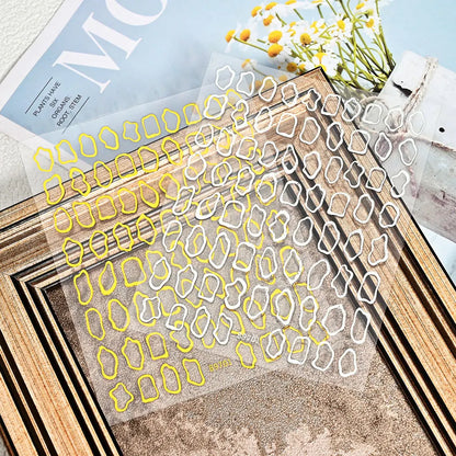 1Pc 3D Gold Hollow Irregular Geometric Nail Stickers Holo Metal Frame Gold/Silver Decals Square Self Adhesive Sliders Nail Deco