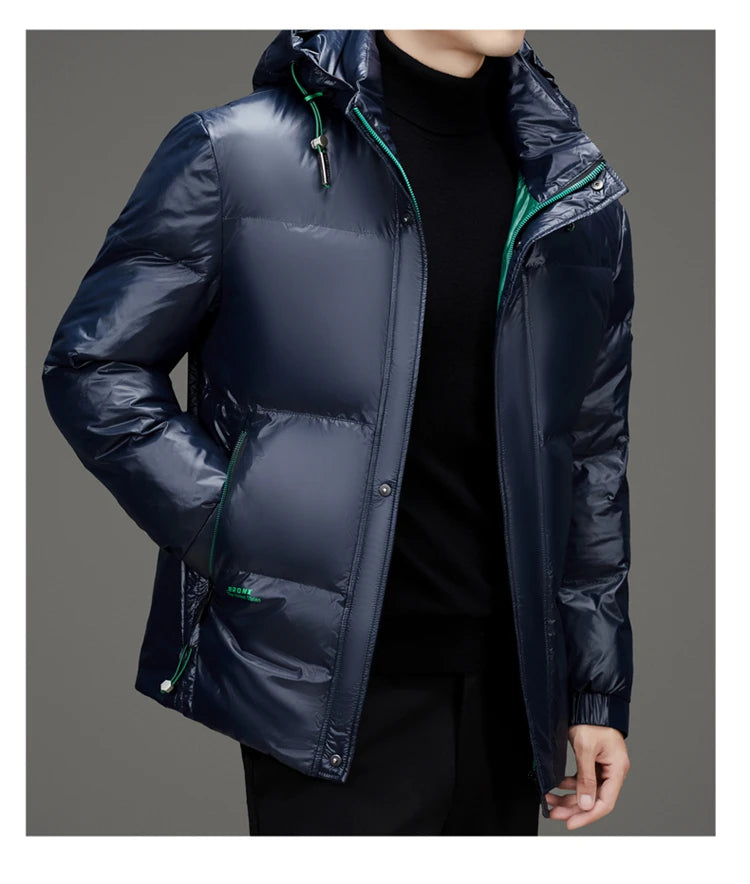Men's Down Jacket Autumn Winter New Solid Color Thickened Warm Outdoor Travel Hooded Coat Men's White Duck Down padded Clothing