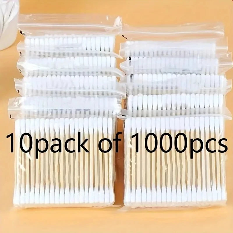 2000/1000pcs Unscented Cotton Swabs, Double-Headed, Wooden Stick, Makeup Removal & Cleaning Ear Cotton Swabs
