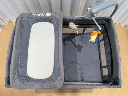 PANGDUBE Baby Crib 0-3 Years Bedside Sleeper with Wheels Foldable Baby Bed with Diaper Changer Playpen for Mom Baby Shower Gift